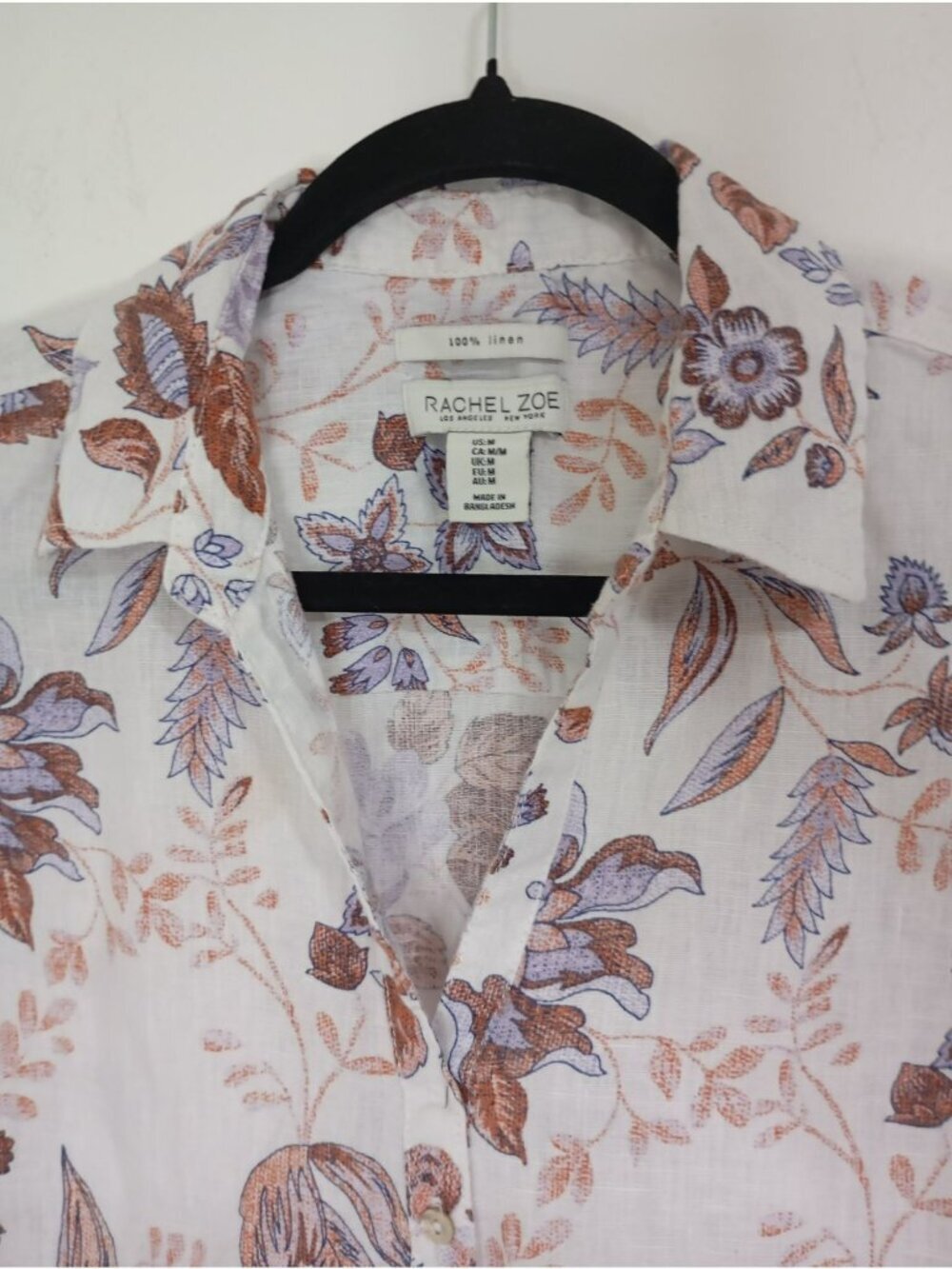 Rachel Zoe Womens 100% Linen Floral Button-Up Shirt Size M - Picture 3 of 13